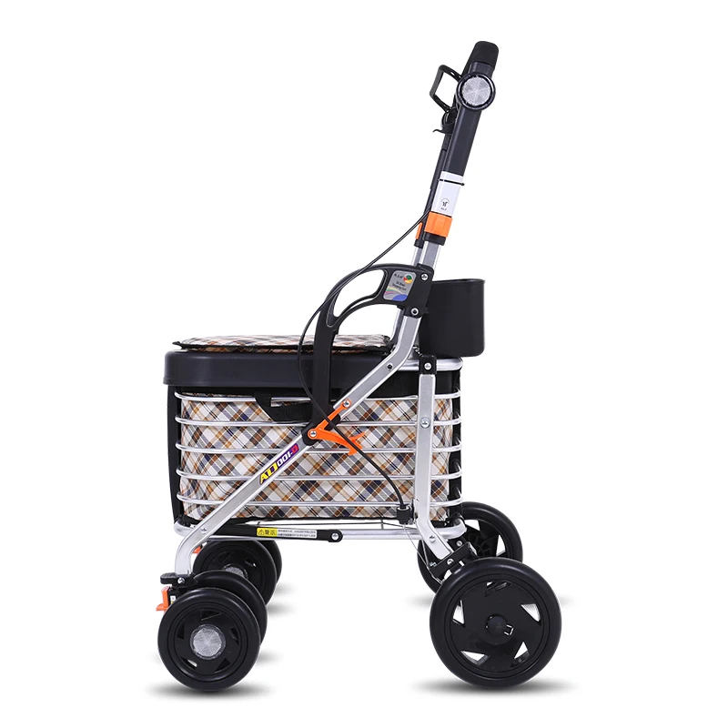 Elderly shopping cart 6kg foldable shopping cart, elderly handcart with four wheels for sitting, portable walking stick 2