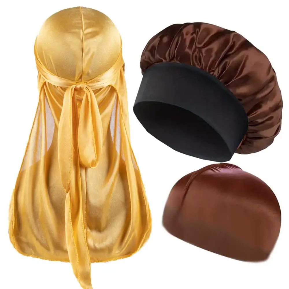 3pcs/set, Durag & Bonnet & Dome Hats, Solid Color Elastic Satin Bonnet Night Cap, Lightweight Pirate Hats 6
