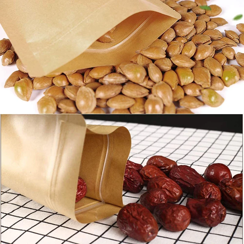 50pcs Reusable Kraft Paper Bags Lock Sealed Waterproof Packaging Pouch Biscuit Fruit Nut Gift Storage Bag Self-sealing Candy Gift - Image 4