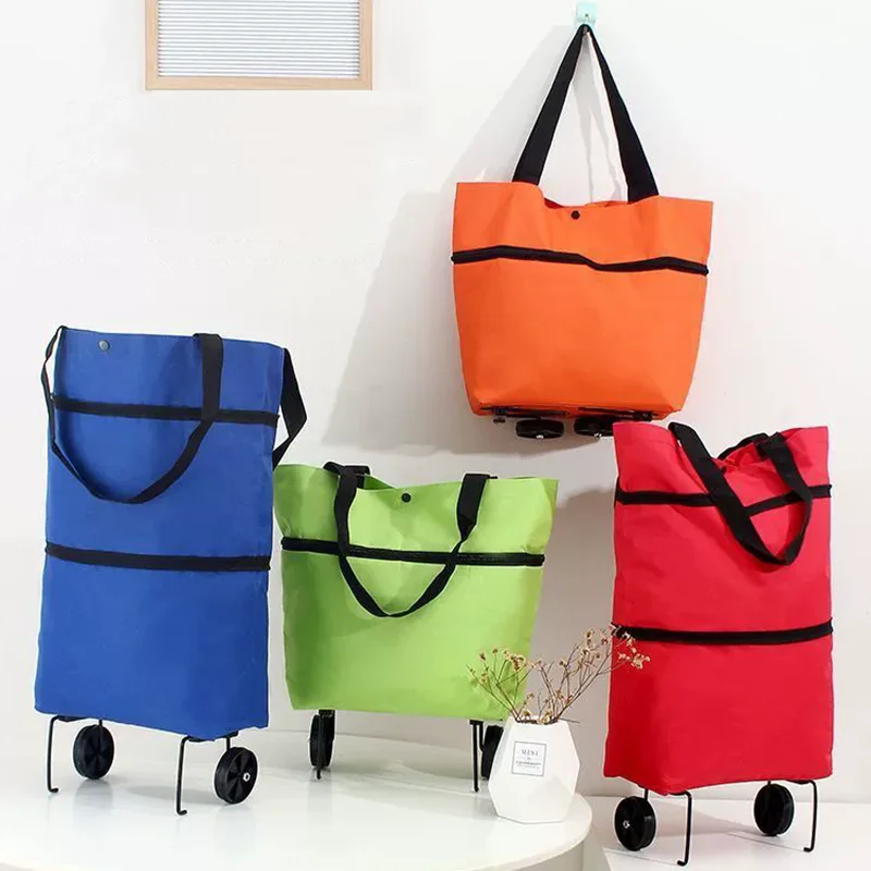 Foldable Shopping Bag with Wheels Trolley Basket Small Pull Cart