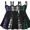 ROSEGAL Plus Size Lace Up Fit And Flare Gothic Dress Women's Plaid Colorblock Printed Lace-Up Half Zipper Patchwork Casual Dress
