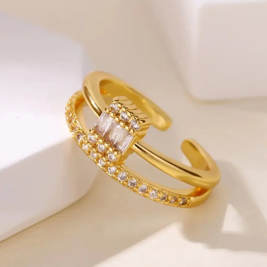 Crystal Rings 18K Gold Plated Stainless Steel Zircon Ring