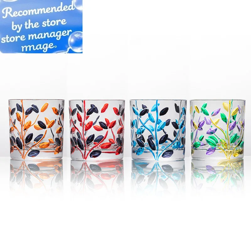 Italy Murano Design Colored Whiskey Glass Laurel Leaves National Essence Zecchin Crystal Drink Cup Old Fashioned Beer Mug Teacup