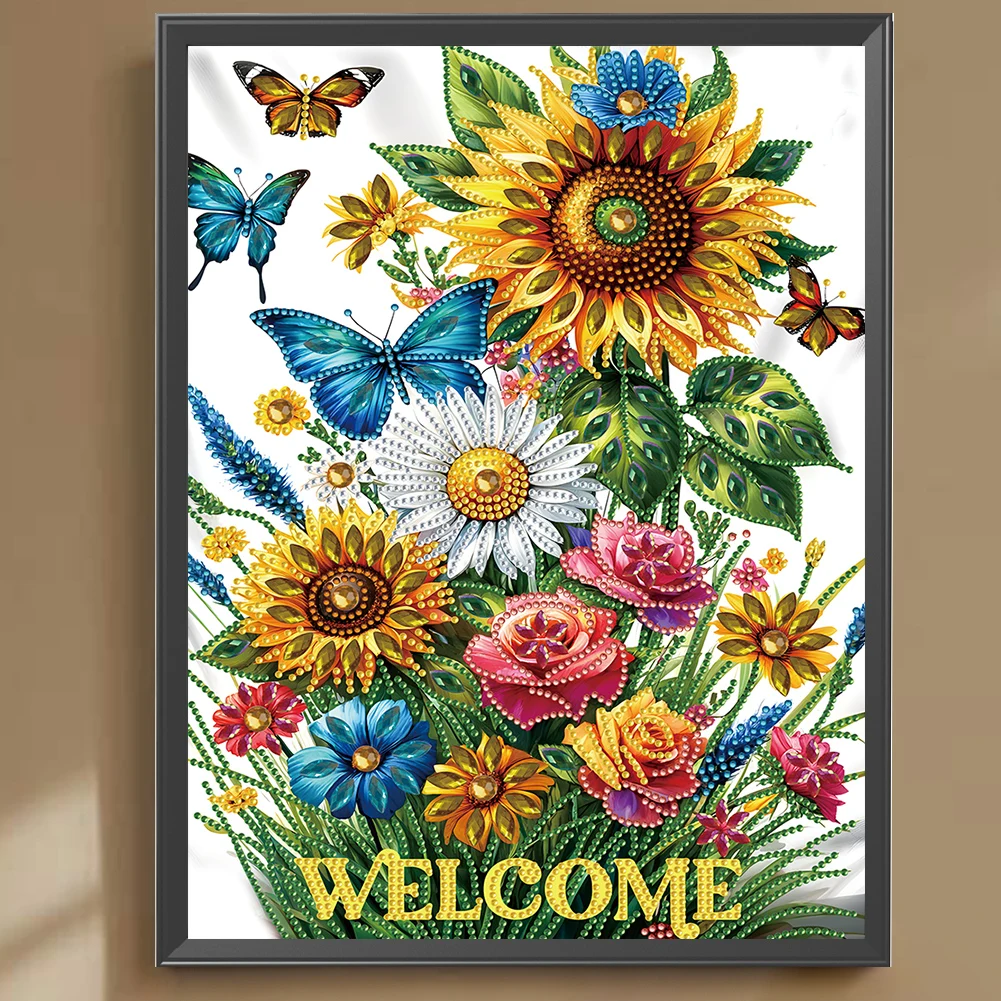 30*40cm Partial Special Shaped Welcome Flowers Decor 5D DIY Drill Diamond Painting Diamond Embroidery Crafts for Wall Home Decor