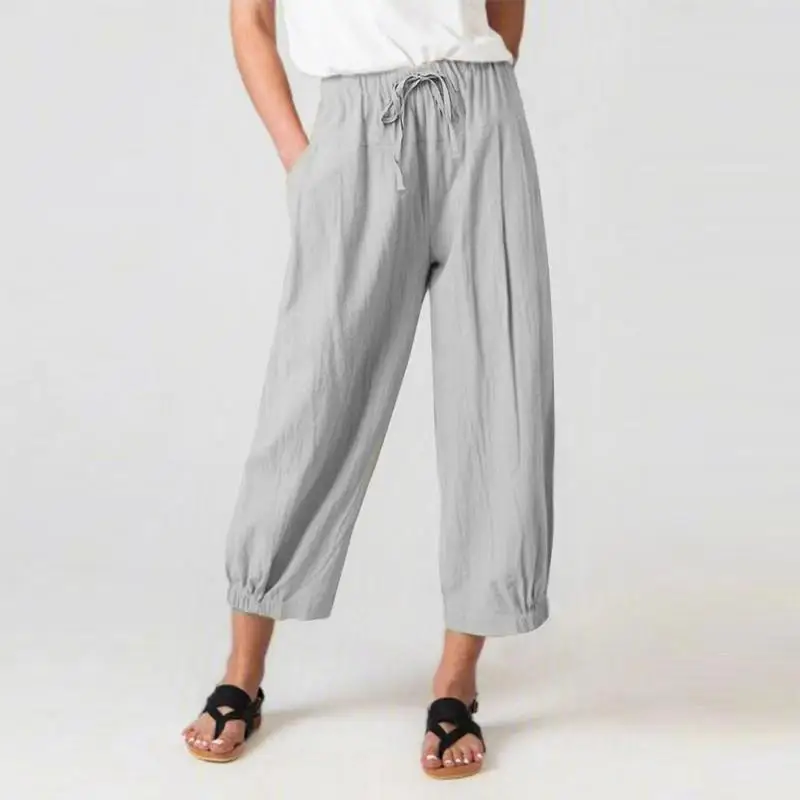 Spring/autumn Women's Elastic High Waist Solid Bandage Pocket Drawstring Wide Leg Trousers Elegant Fashion Casual Loose Pants