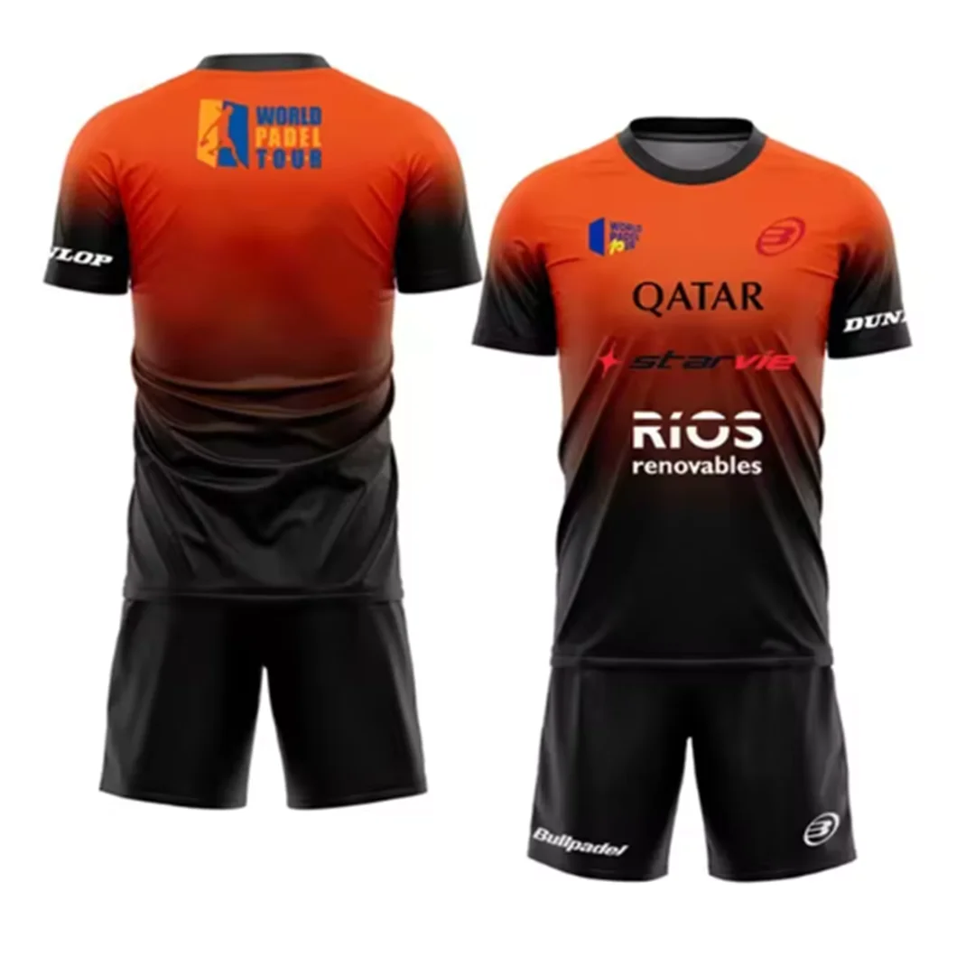 New men's Padel tennis t-shirt training suit advanced gradient shorts and T-shirt set summer quick drying sports two-piece set 4