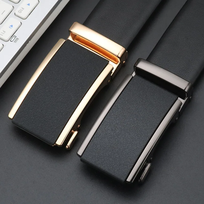 Men'S Real Nappa Top Layer Pure Cowhide Belt for Youth With Zinc Alloy Leather Surface Automatic Buckle Business Casual Style