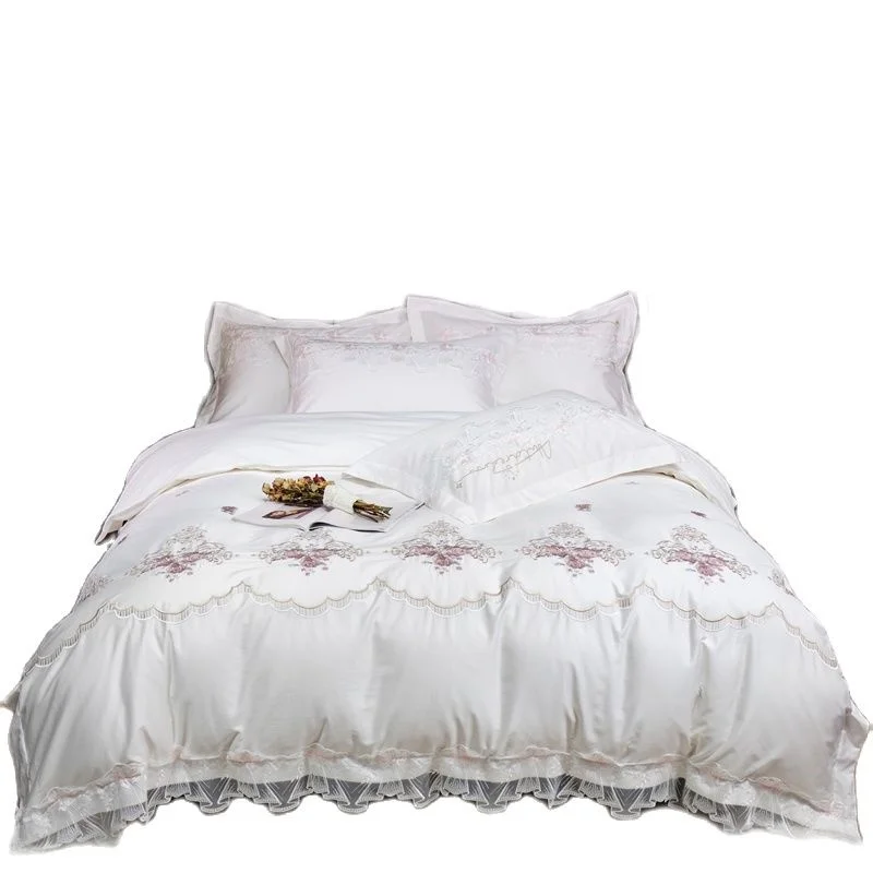 1200tc Egyptian Cotton Flowers Embroidery Princess Wedding Bedding Set