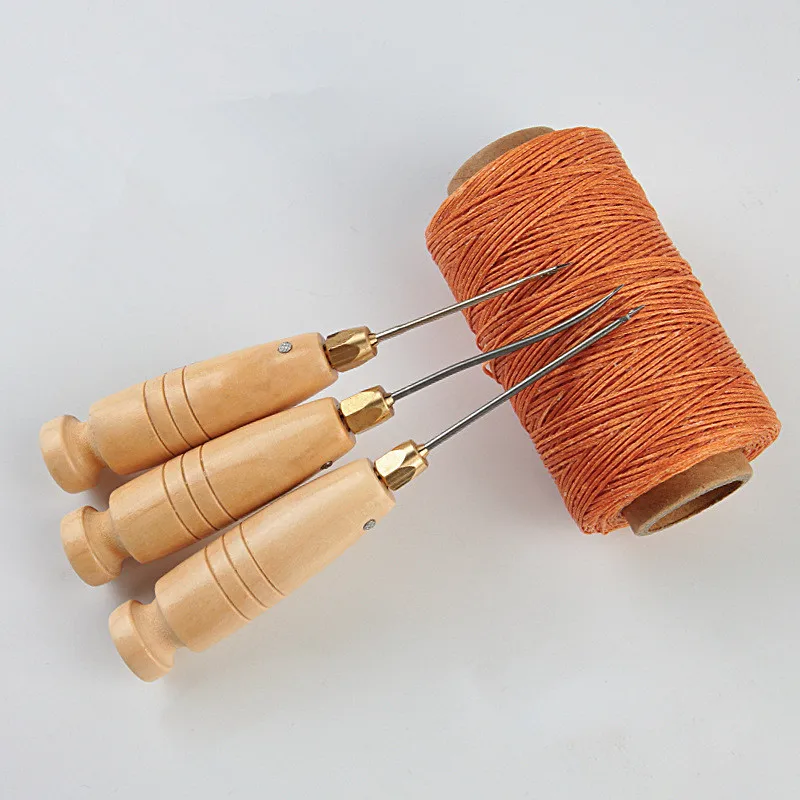 DIY Leather Sewing Awl Needle With Wood Handle Set Canvas Shoe Repairing Tool Kit 1Set leather sewing kit