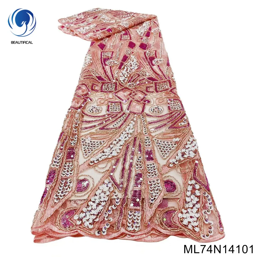 

2023 High Quality African Lace Fabric Embroidered Swiss Tulle Sequin 5 Yard Beautiful Nigerian Party Dress ML74N141