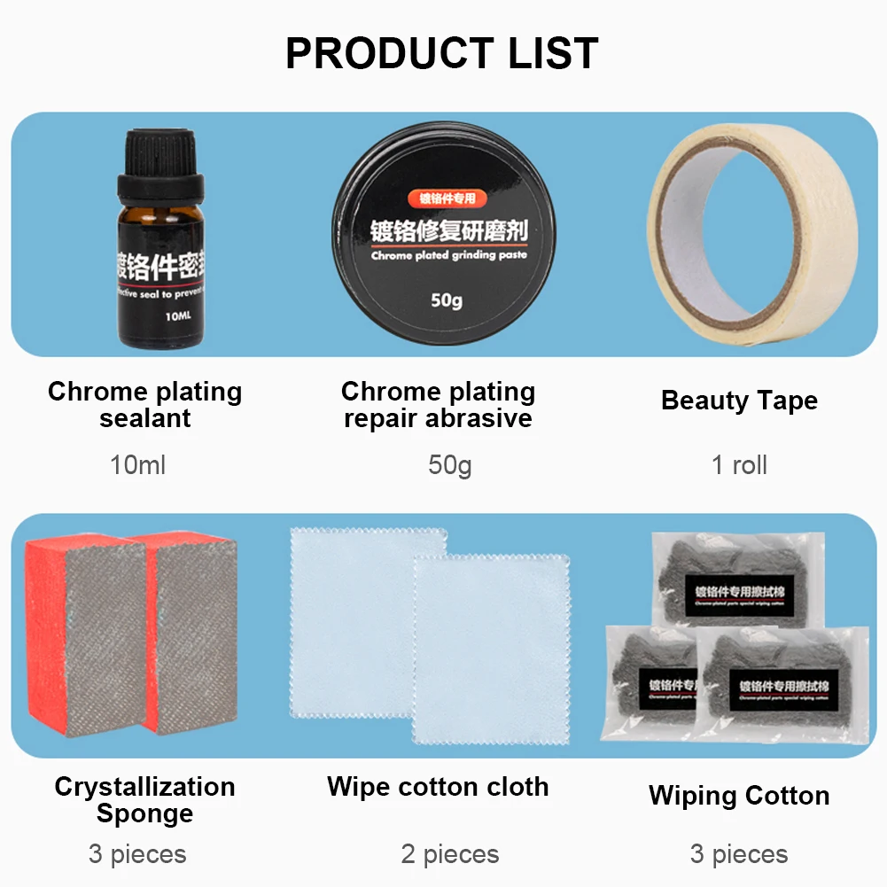Chrome Strip Restorer with Sponge Chrome Trim Refurbishment Care Restore Lustre Oxidation Repair Agent for Car Paint Care