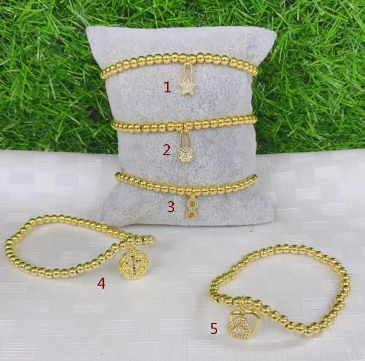 1Pcs Adjustable Gold Copper Cz Zircon Cubic Zirconia Beads Elasticity Moon Paper Clip Cherry Bracelet Bangles Dv3S