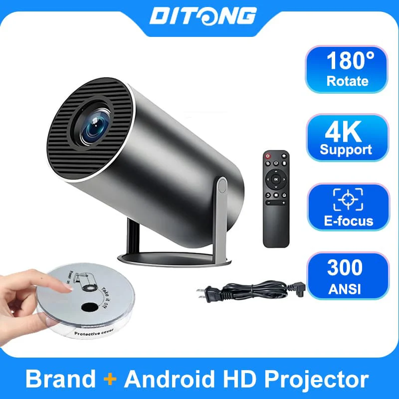 DITONG HY300 플러스 HD 프로젝터, 휴대용 4K 1280x720P, 안드로이드 와이파이, LED 비디오, 홈 시어터 시..