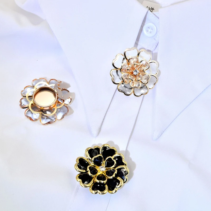 1 Piece Acrylic Rhinestone Flower Cufflink Shirt Button Clip Fashion Clothing Accessories