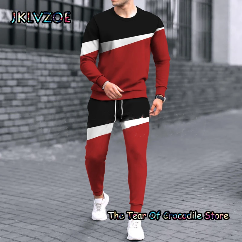 2023 Geometric Patterns Tracksuits Long Sleeve Tshirt+Trousers 2 Piece Sets Streetwear Fashion Casual Man 3D Print Suit Clothes
