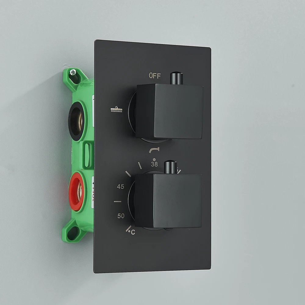 Matte Black 3 Ways Thermostatic Valve Mixer Bathroom Shower Faucet Accessory Water Temperature Concealed Control Diverter