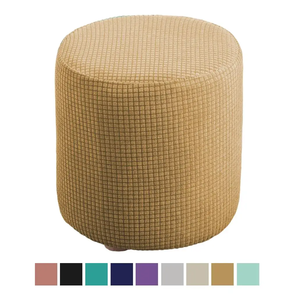 Round Ottoman Slipcover Polyester Blend Footstool Protector Covers Stretch with Elastic Bottom Washable Jacquard Fabric 2