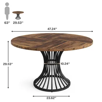 Tribesigns Round Dining Table for 4-6 People, 47-Inch Farmhouse Dinning Room Table Circle Kitchen Table, Industrial Dinner Table 3