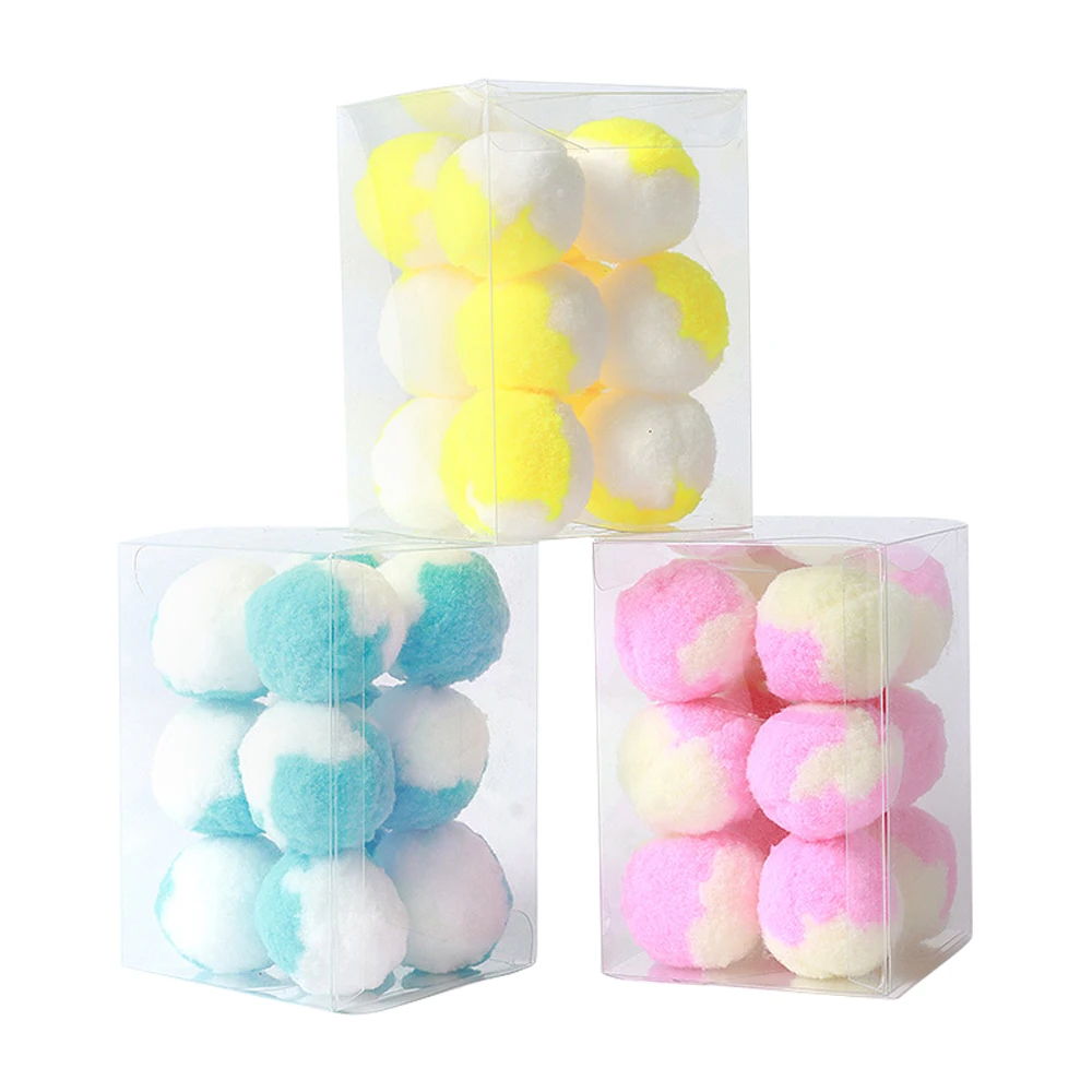 

high quality 12pcs/box Soft Ball Cat Toy Plush Pet Ball Toy Kitten Teaser Interactive Fuzzy ball Colorful Handmade Bouncy Ball