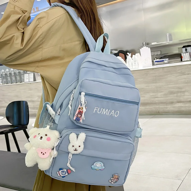 Cute Girl Travel Badge Pin Backpack Book Trendy Women School Bag Lady  Kawaii College Backpack Fashion Female Laptop Student Bags - AliExpress