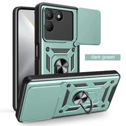 Armor Hybrid Back Cover with Slide Lens Camera Protection and Metal Ring Holder for Tecno Pova 4 Pro (Green)