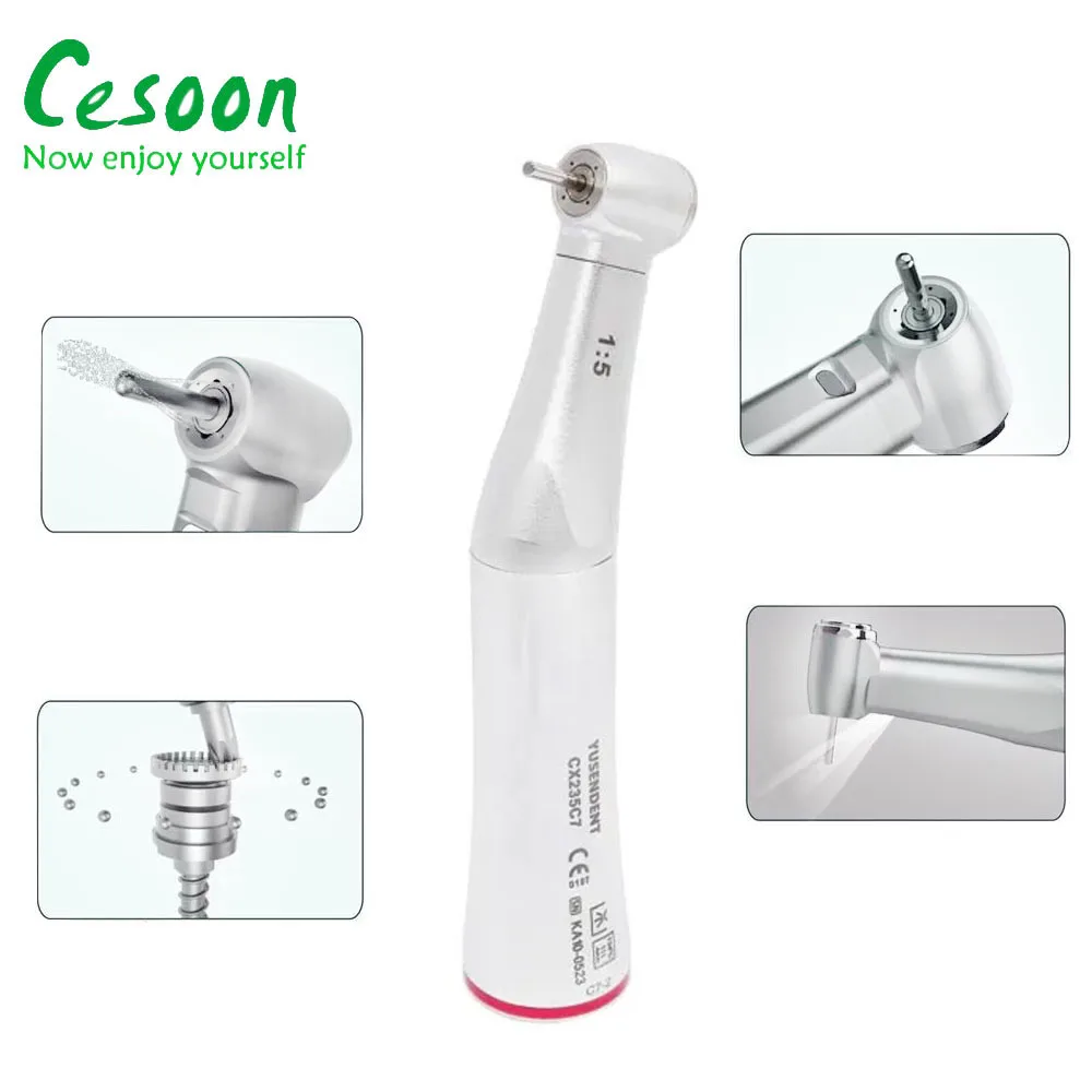 

Push Button YUSENDENT 1:5 Increasing High Speed Dental Internal Water Spray Channel Contra Angle Handpiece C7-1Dentist Equipment