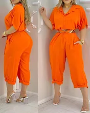 

Orange Long Jumpsuit Women 2021 Spring and Autumn New Fashion Casual Loose Straight Leg with Belt Long Sleeve Long Jumpsuit