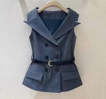 Nuovi cappotti blazer di alta qualità 2025 Cappotti autunno inverno Donna Colletto dentellato Cintura Patchwork Classico gilet grigio Cappotto Capispalla 1