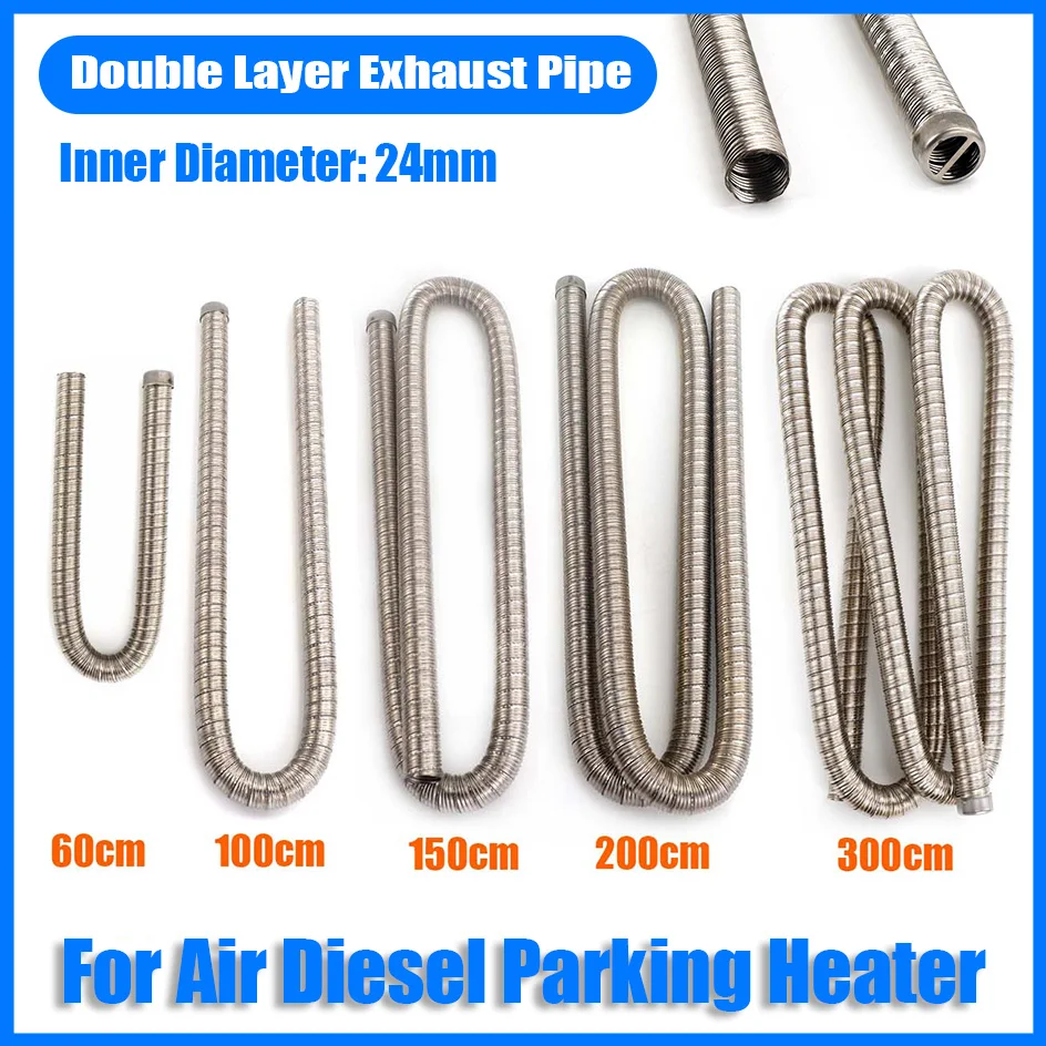 60cm to 300cm 24mm Double Layer Exhaust Pipe Air Diesel Parking Heater Stainless Steel Tube Gas Vent Hose For Car Caravan Camper