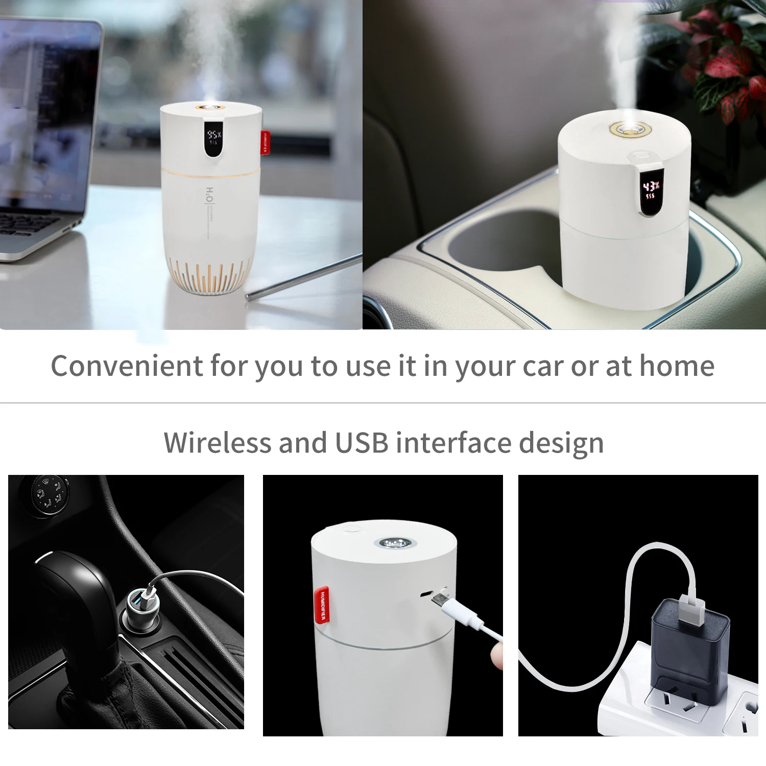 450ML Wireless Mini Aromatherapy Humidifiers Diffusers for Home Office Portable USB Essential Oil Diffuser Car Air Humidifier