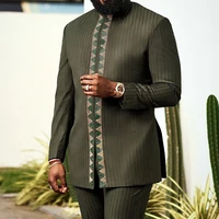 2024 Luxury Men's Suit Set Kaunda Suit Tuxedo Outfits Pocket Top Pants African Ethnic Wedding Gentleman 2pcs Sets Suit Outfits 1
