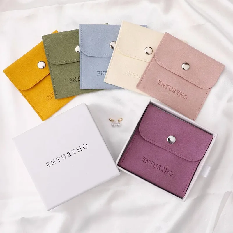 Wholesale 100pcs/lot Custom Paper Jewelry Boxes Suede Envelop Pouch Jewelry  Gift Box Set With Logo