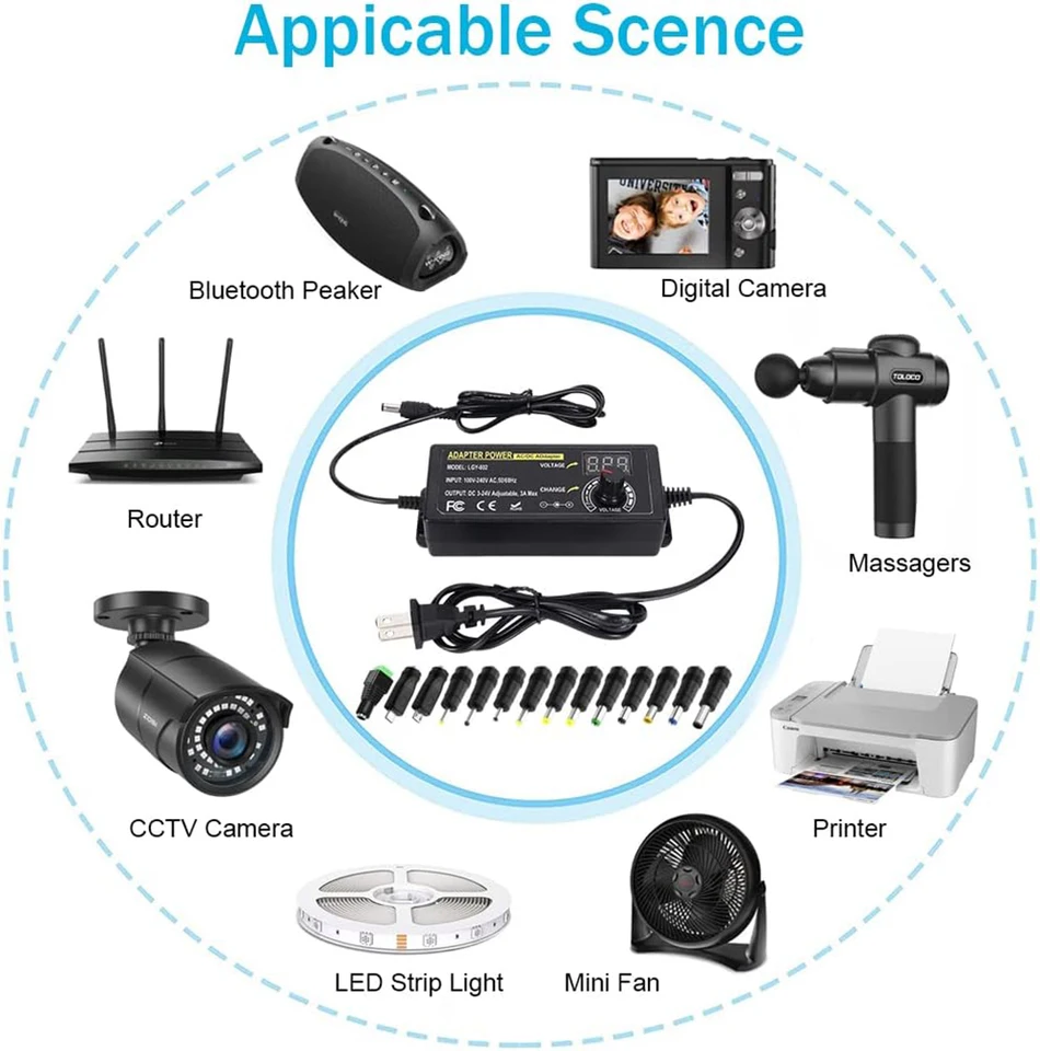 Adaptateur D'alimentation CC Réglable 48W 2A 1-24V, Contrôle De La