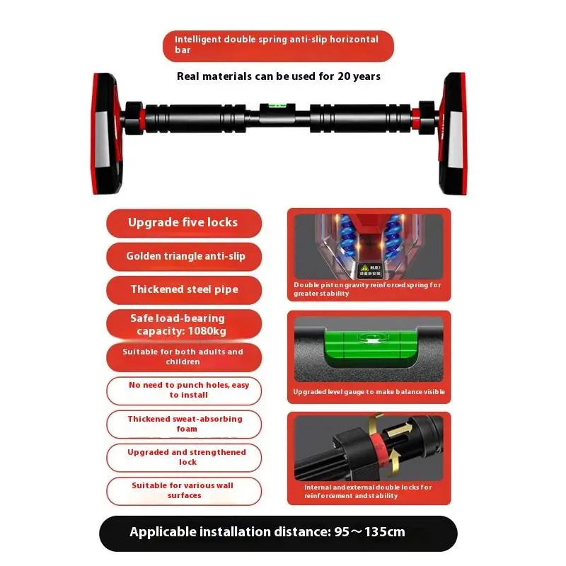 【Ja】Sichere Teleskop-Klimmzugstange für Zuhause – rutschfestes, rückwärtsverstellbares Design für Klimmzüge, Sit-ups und Heimtraining – Detail 6