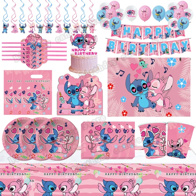 Piatti di carta usa e getta a tema Disney Pink Stitch per bomboniere  compleanno Baby Shower forniture Lilo & Stitch Party Deco - AliExpress