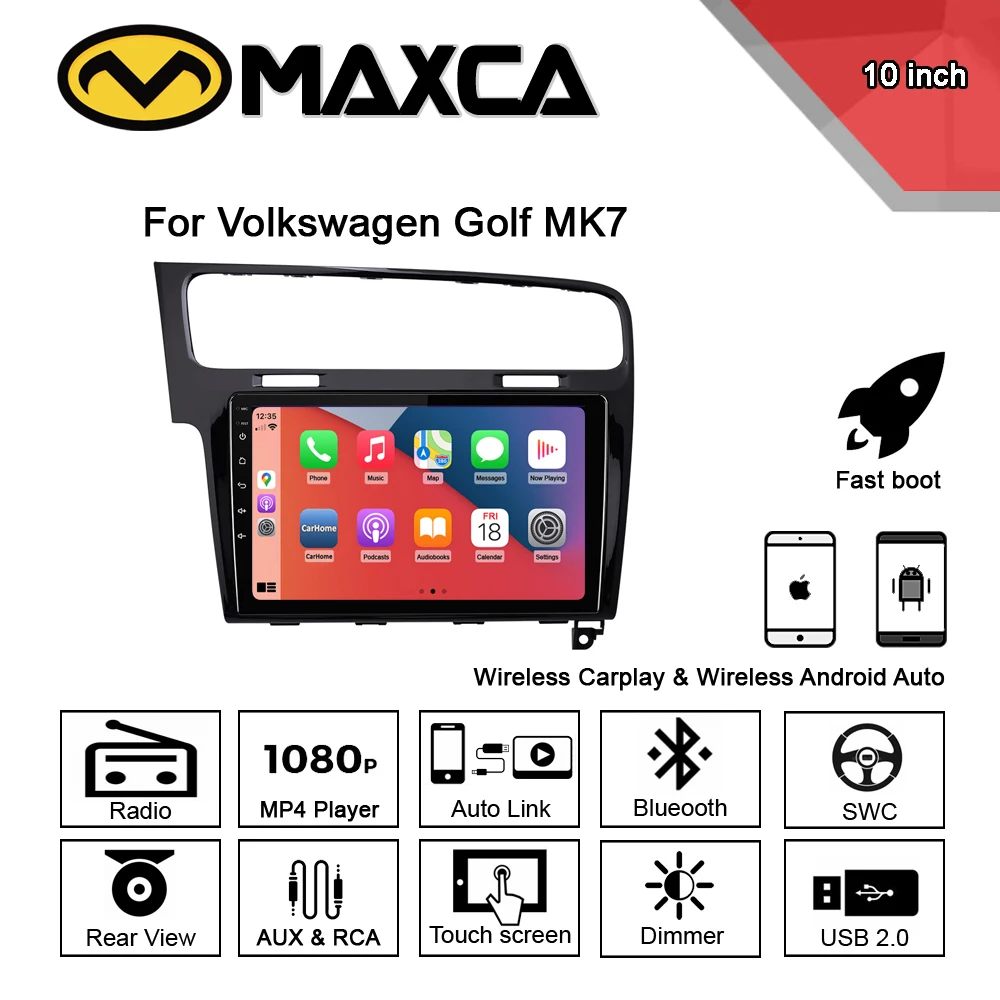 

MAXCA 10 inch VW Golf 7 Wireless Carplay Android Auto Radio OEM for Volksgagen Golf MK7