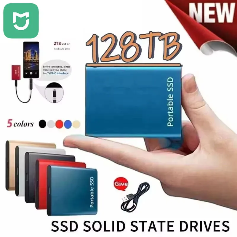 MIJIA SSD 4TB 128TB Flash Hard Drive External Type-C High Speed USB3.1 SSD Storage Portable HD Hard Disk For Laptop/PC