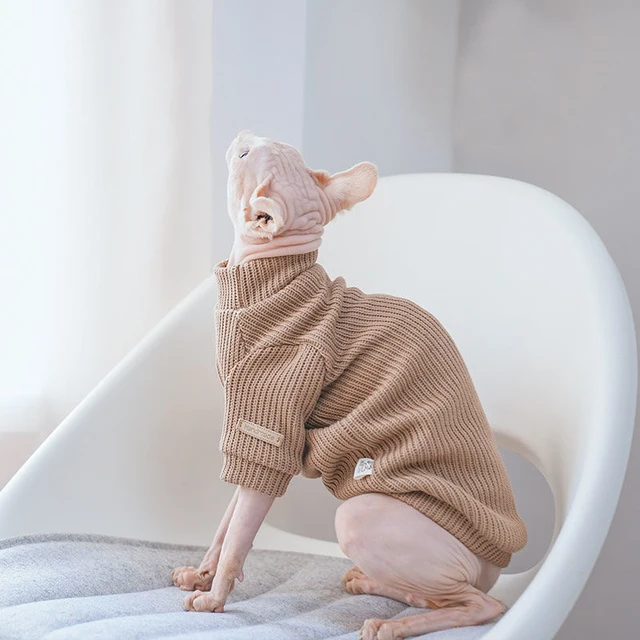 Coffee Cotton Sweater for Cat 2-legged Winter Coat for Sphynx Warm Sweatshirt for Kittens Soft Loungewear for Devon Rex 2