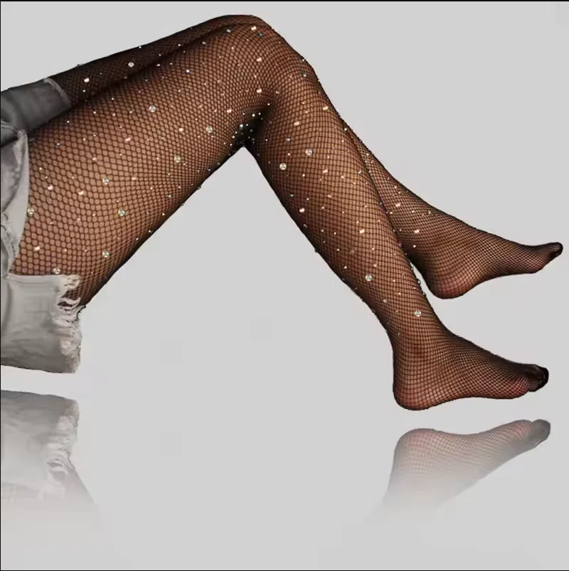 Women Tights Women's Nylon Fishnet Tights Rhinestone Hollow Latin Dance Tights