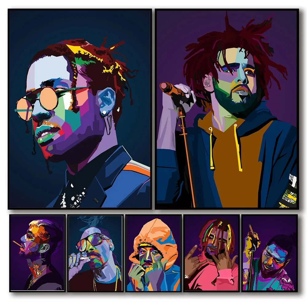 Современный стиль Kanye West The Weeknd Hip-Hop Playboi Carti Rapper Rock Canvas Print Unframed Spray Painting Artwork for Ba...