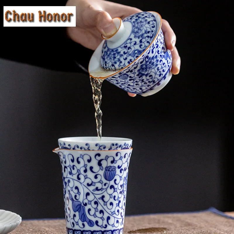 250ml Blue And White Porcelain Tea Pitcher Twa Maker Justice Cup Handmade Ceramic Tea Cha Hai Tea Cup Kung Fu Teaware Ceremony