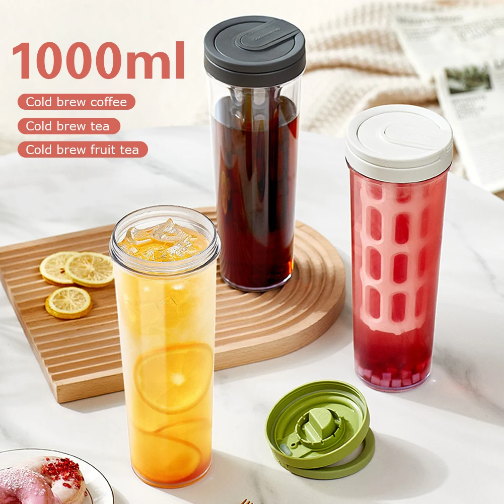 

Home Simple Design Cold Brew Bottle Coffee Tea Maker 1000ML Large Capacity Modern Leak Proof Bottle with Hidden Ring Design