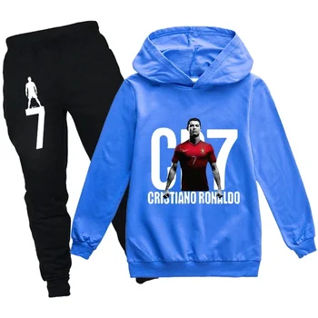 Spring Autumn Tracksuit Football CR7 Print Kid's Clothes Hoodie+Pants Suit 2pcs Set Boy Girl 3-12 Years Children Holiday Gifts 1