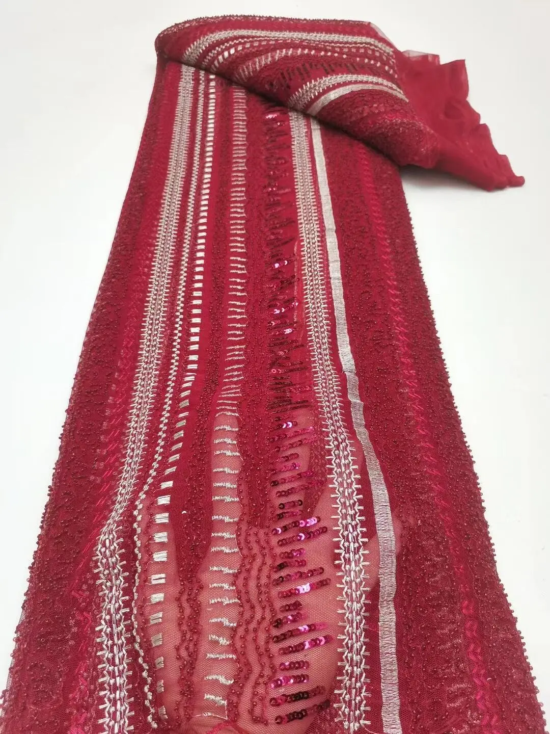 

New Arrival African beads Lace Fabric SYJ-1228657 Sequins French Lace Net Lace Fabric Nigerian Lace Tulle Lace For Wedding