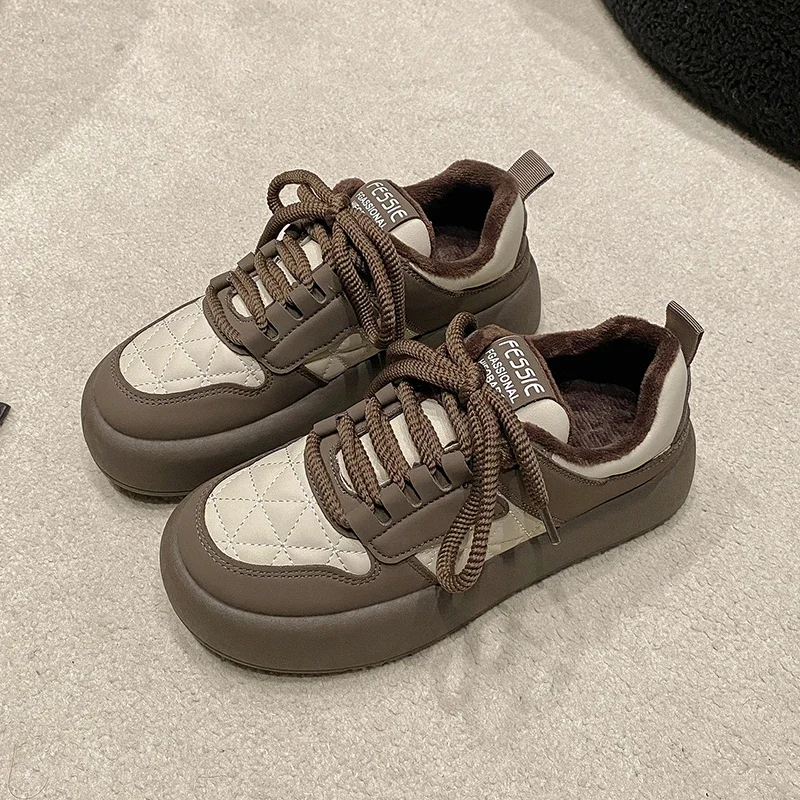 

Med Heel PU Women Sneakers Hot Sale Winter Cotton Fabric Lace-up Ladies Shoes Mixed Colors Rpund Toe Women's Vulcanize