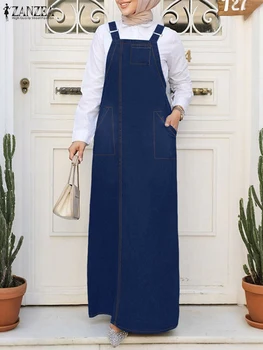 Summer Autumn Overalls Dress 2025 ZANZEA Fashion Muslim Abaya Women Vintage Sleeveless Maxi Sundress IsIamic Vestidos Robe Femme