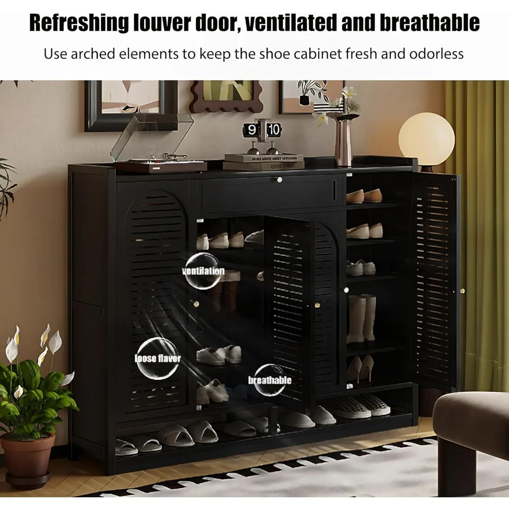 7 tier shoe cabinet with doors, 47.2" bamboo shoe storage cabinet, free standing shoe rack cabinet for 36-40 pairs, shoes organi