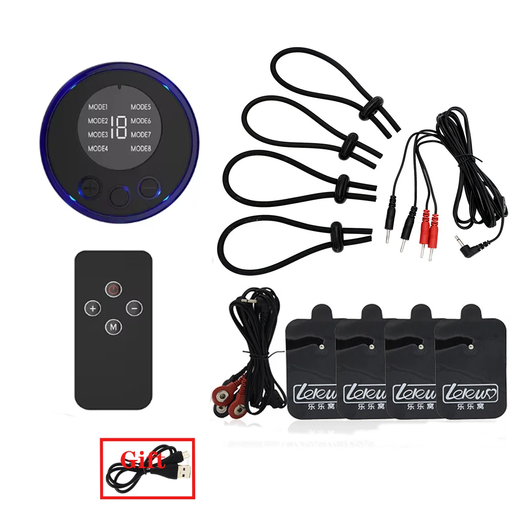 Male Electric Shock Penis Ring Electro Stimulation Therapy Cock Rings Massage Pad Dick Erection Enhancer Sex Tools For Couple