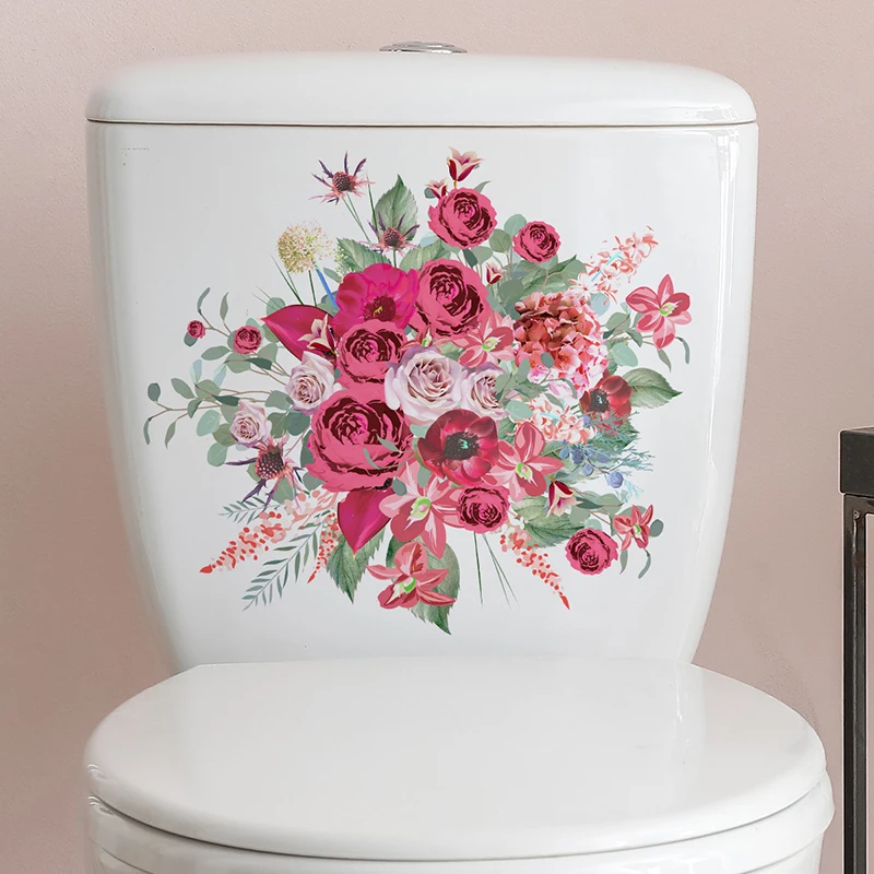

Bathroom Toilet Stickers Modern Minimalist Flowers Pattern Self-adhesive Paintings For Bathroom Decorations