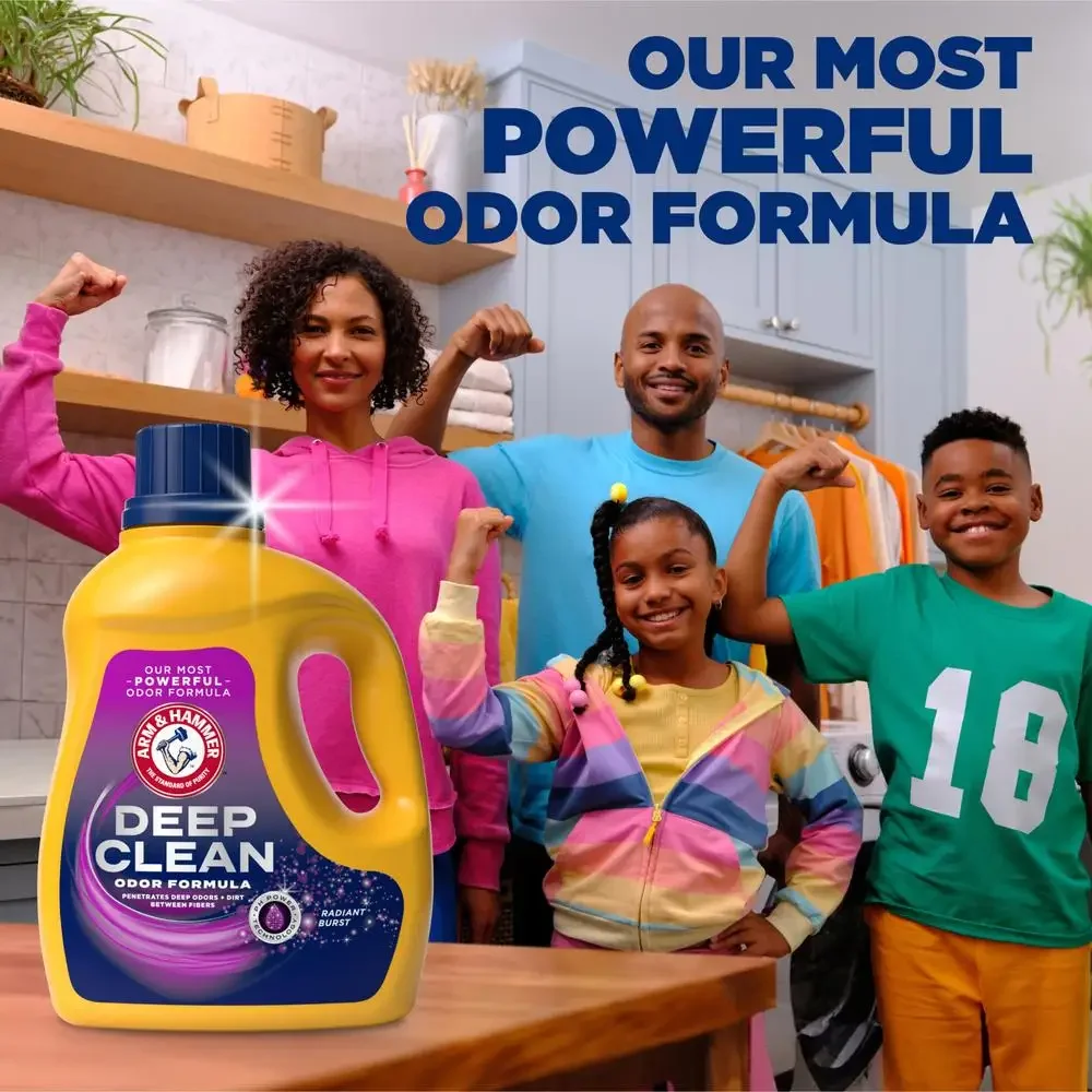 Deep Clean Odor Formula Radiant Burst Liquid Laundry Detergent 102 oz 68 Loads Penetrates Stains All Machines Effective Remover